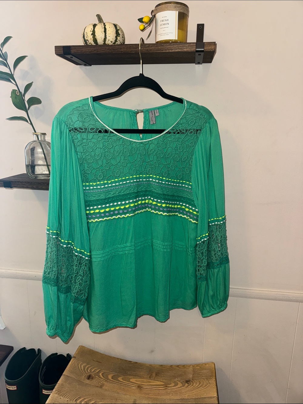 bl^nk London Women’s Green Peasant Blouse Size XL (Anthropologie)